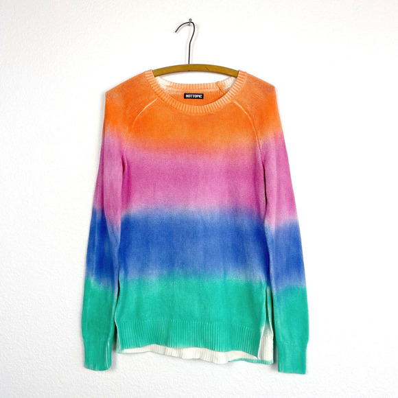 HOT Topic Side Slit Rainbow Ombre Colorful Long Sleeve Sweater Tunic - Picture 1 of 7